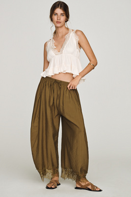 By Anthropologie Cropped Lace-Hem Trousers