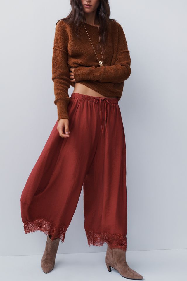 By Anthropologie Reverie Cropped Lace-Hem Trousers #7
