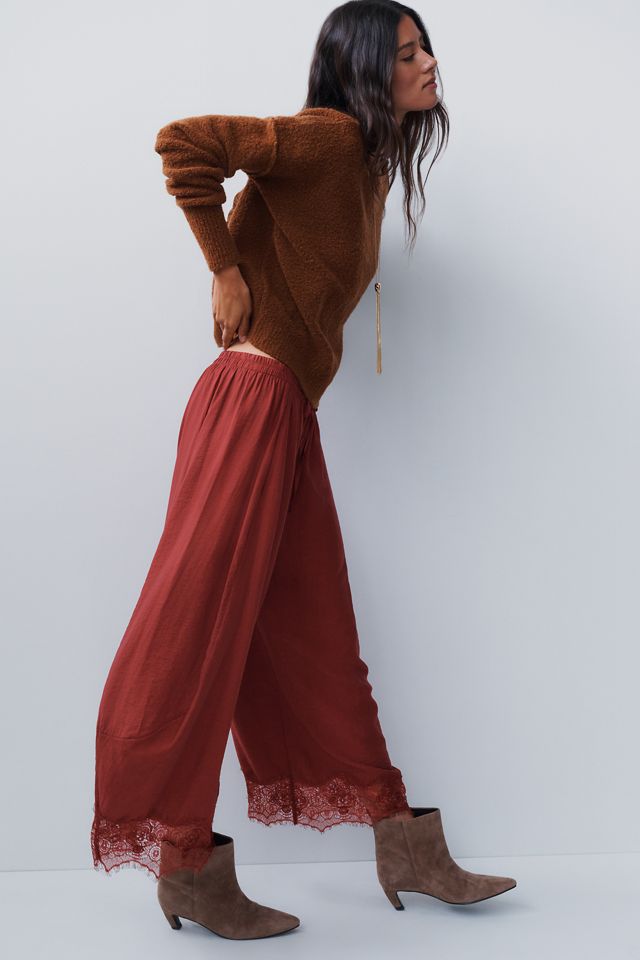 By Anthropologie Reverie Cropped Lace-Hem Trousers #9