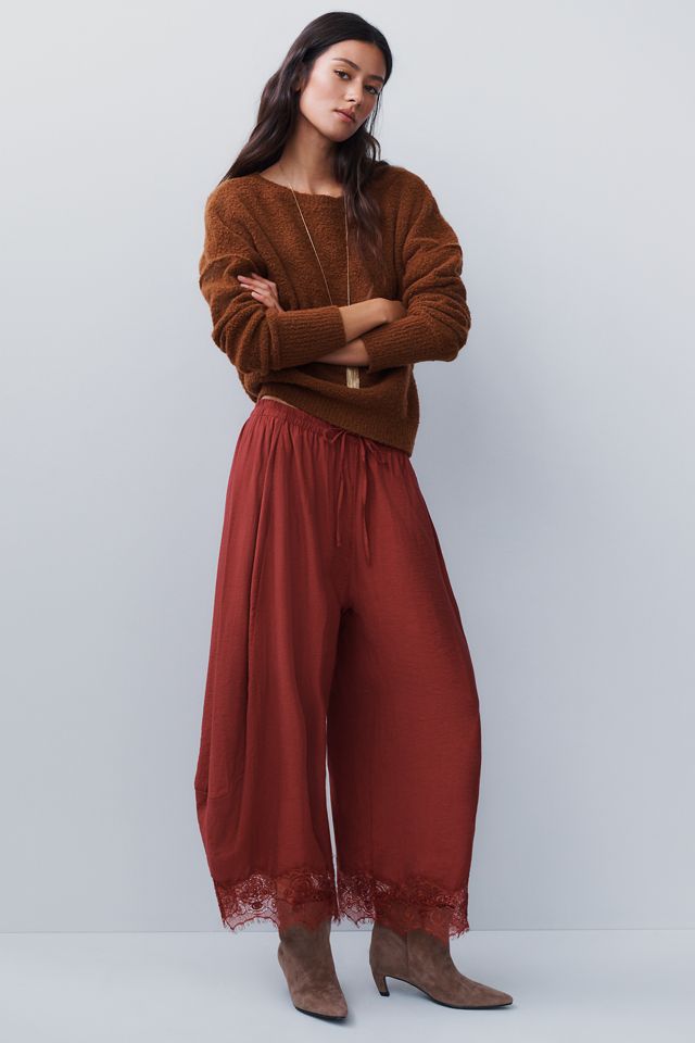 By Anthropologie Reverie Cropped Lace-Hem Trousers #6