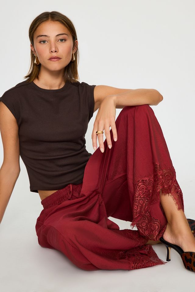 By Anthropologie Reverie Cropped Lace-Hem Trousers #2