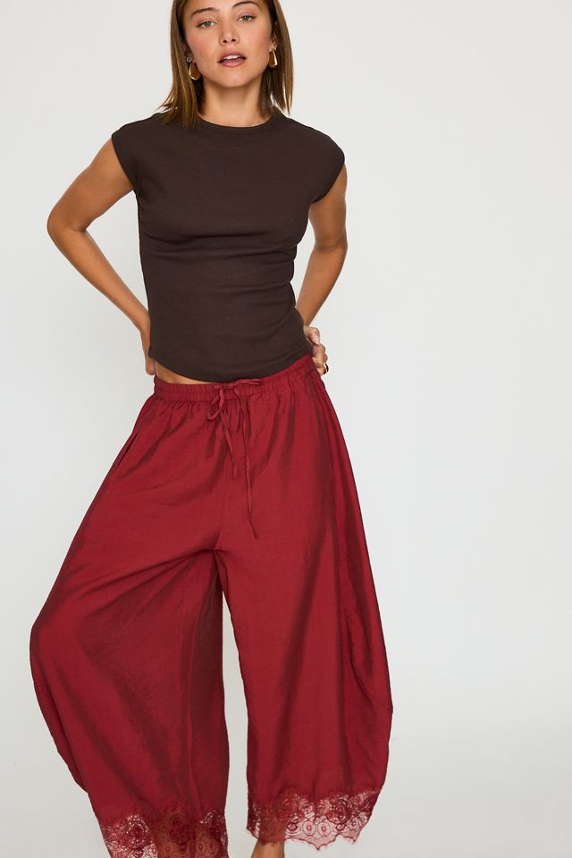By Anthropologie Reverie Cropped Lace-Hem Trousers #1