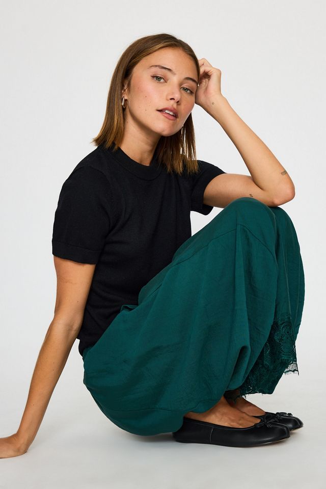 By Anthropologie Reverie Cropped Lace-Hem Trousers #1