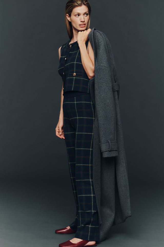 Saylor Tilden Knit Plaid High-Rise Pants #1