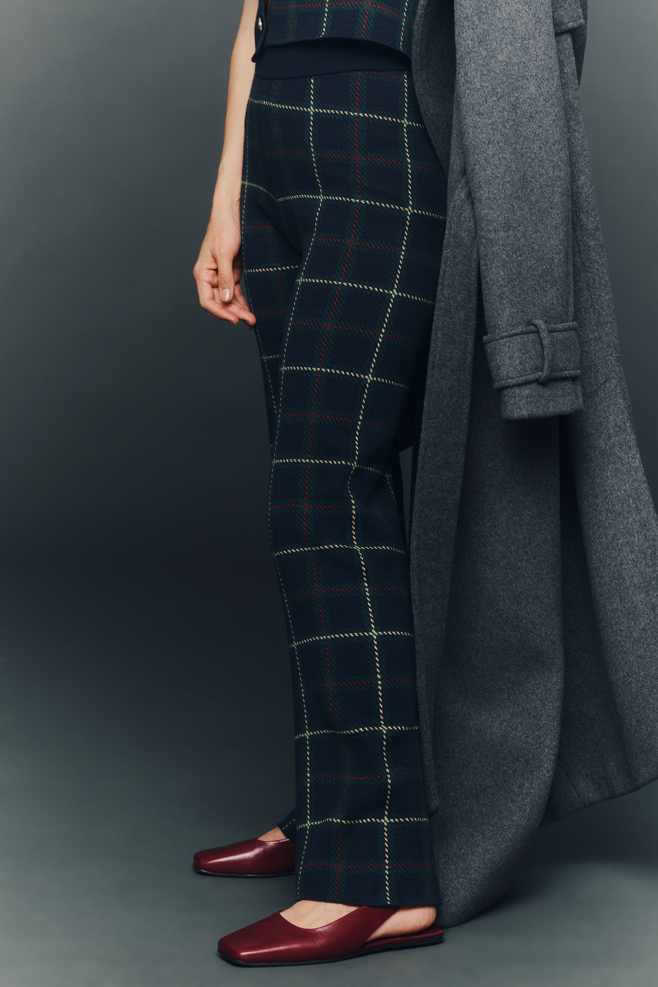 Saylor Tilden Knit Plaid High-Rise Pants