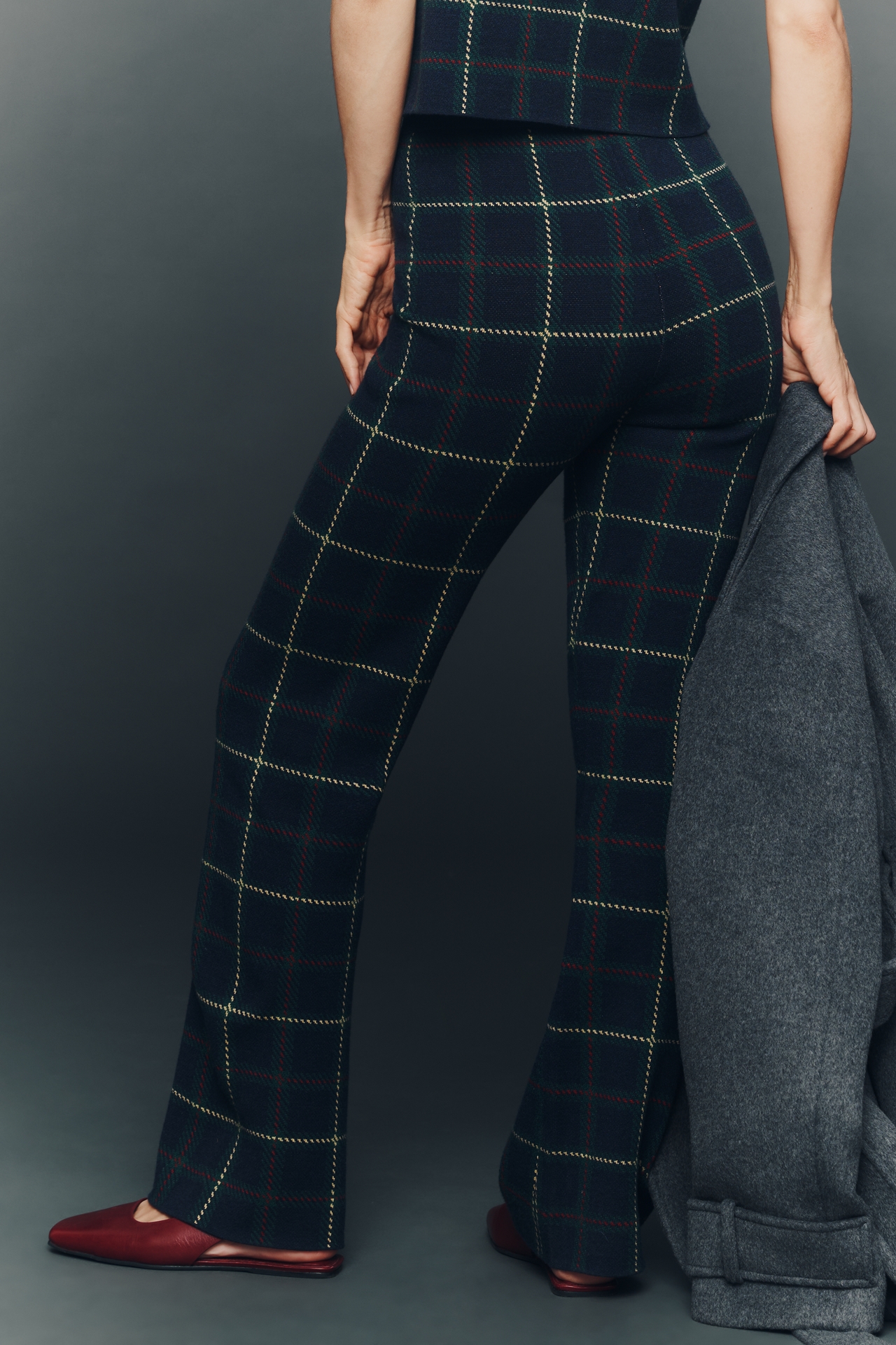 Saylor Tilden Knit Plaid High-Rise Pants