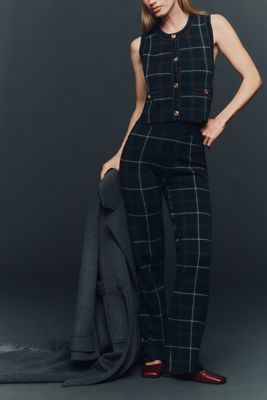 Saylor Tilden Knit Plaid High-Rise Pants