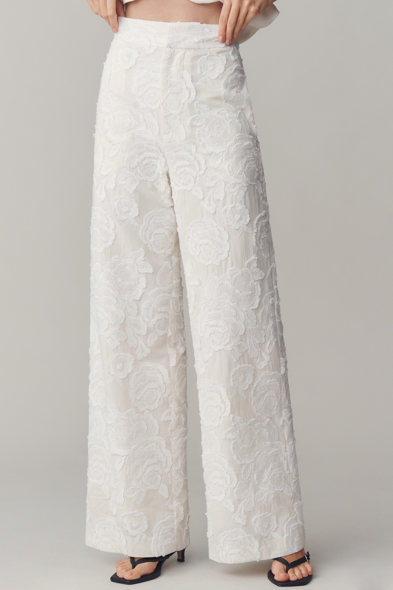 Endless Rose Floral Embroidered High-Rise Wide-Leg Pants
