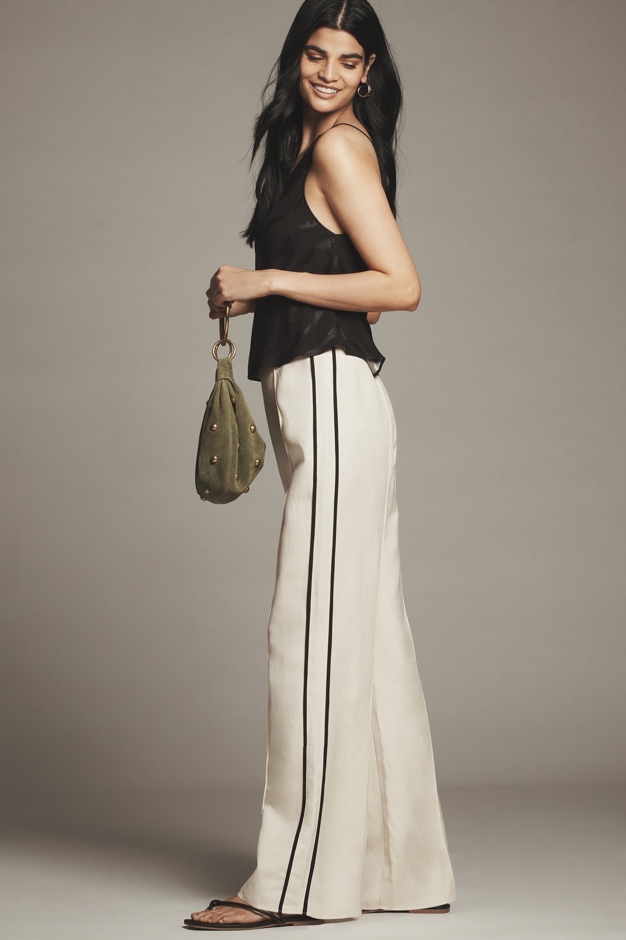 Shona Joy Billie Linen Blend Contrast Mid-Rise Pants