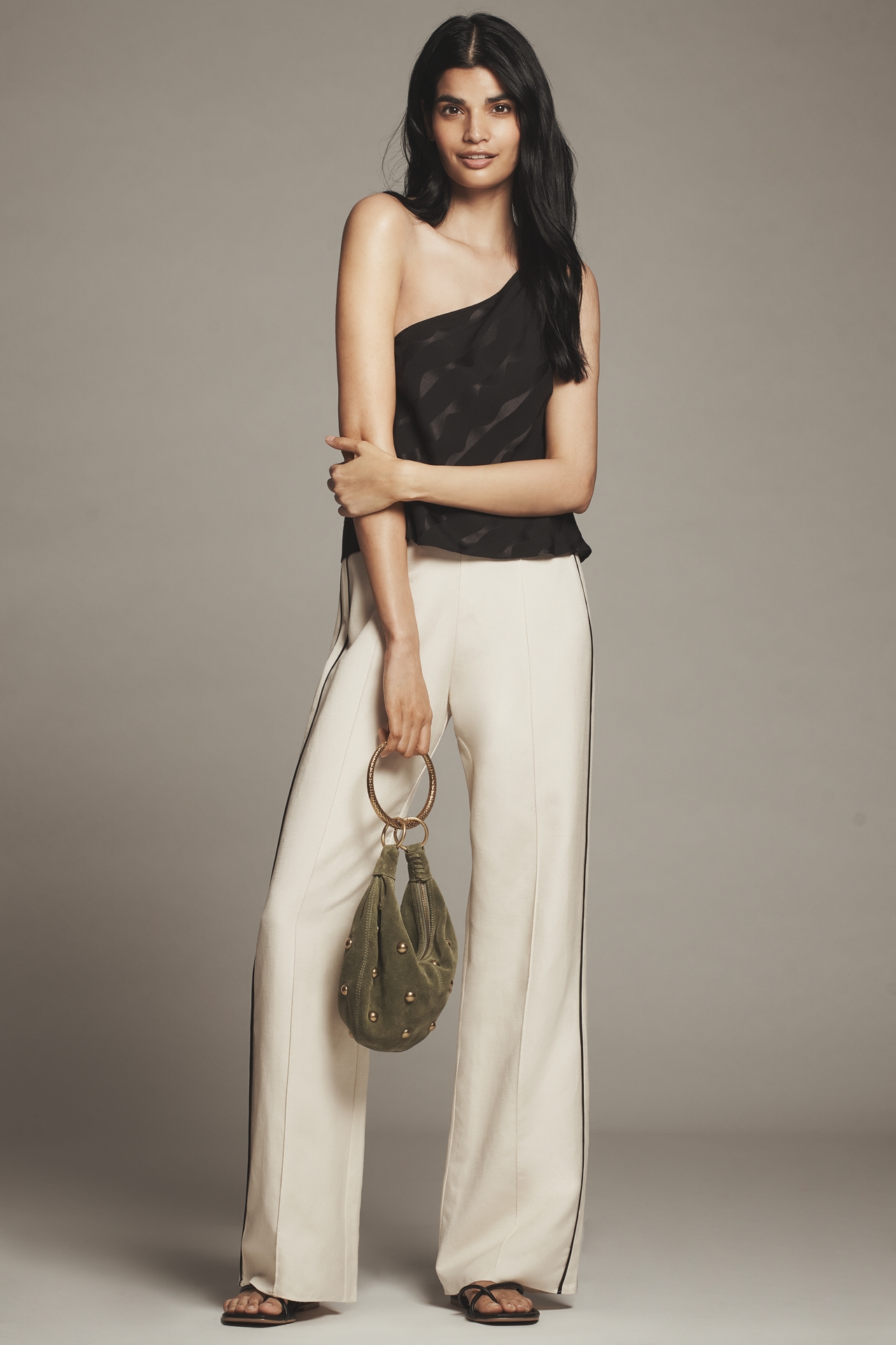 Shona Joy Billie Linen Blend Contrast Mid-Rise Pants