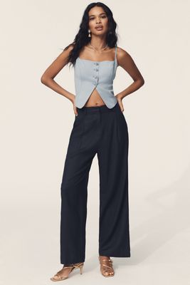 Lioness Petite La Quinta Linen Blend Pleated Pants