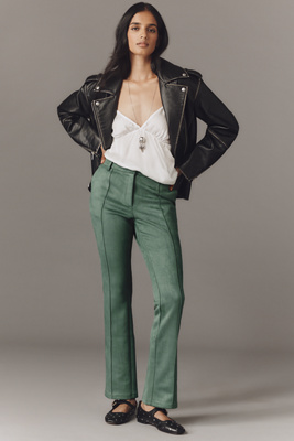Lioness Bella Faux-suede Low-rise Straight-leg Pants In Green