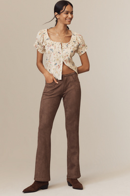 Lioness Charismatic Faux-suede Low-rise Flare Pants In Brown