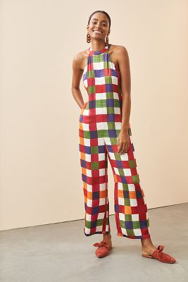 Farm Rio Gingham Mock Neck Jumpsuit Anthropologie