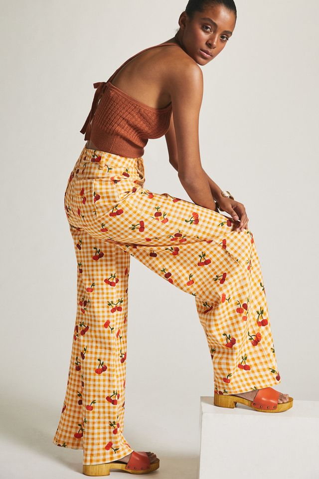 Farm x Anthropologie Gingham Cherry Wide-Leg Pants | Anthropologie