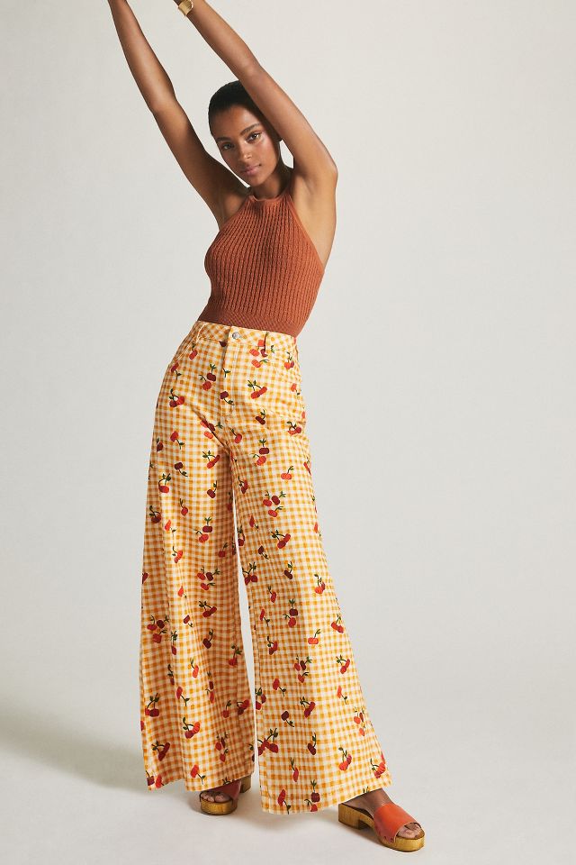 Farm x Anthropologie Gingham Cherry Wide-Leg Pants