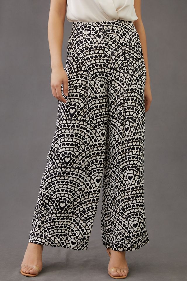 Farm Rio Heart Pleated Wide-Leg Pants | Anthropologie display picture 1
