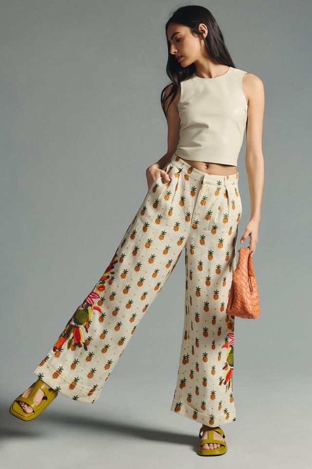 NWT Anthropologie X Farm Rio Linen Carrot Pants, Size M