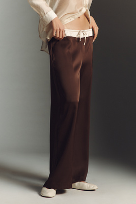 Whiteroom+cactus Contrast Waist Satin Trousers Pants In Brown