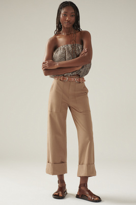 Shop Pistola Maya High-rise Cuffed Hem Wide-leg Pants In Beige