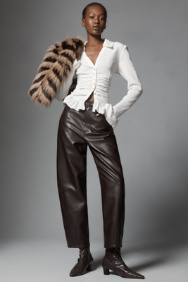 Pistola Eli Faux Leather High-rise Barrel Pants In Brown