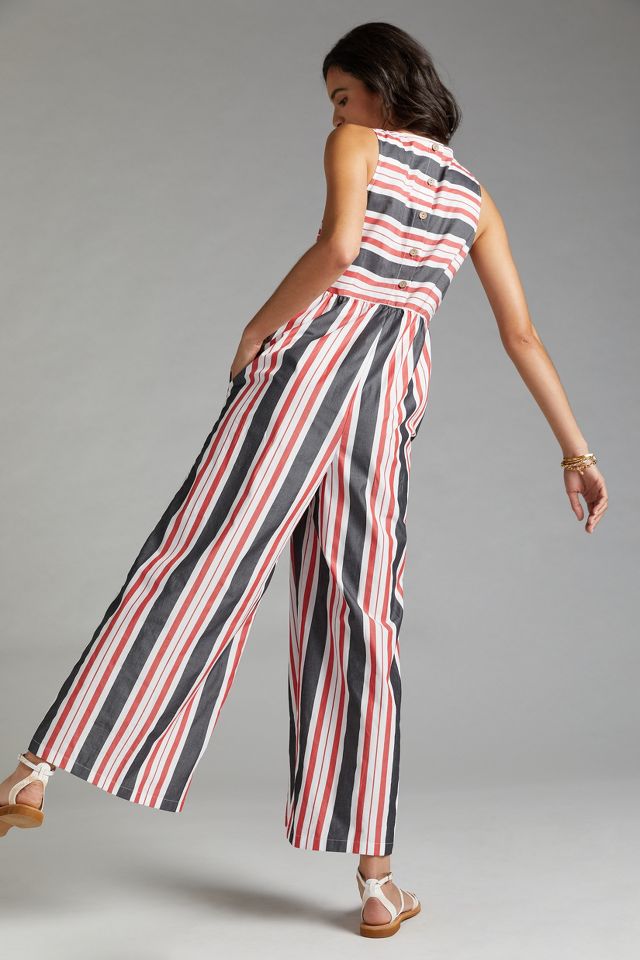 Anthropologie Maeve Pink Stripe V Neck Wide Leg Sleeveless Jumpsuit Women  Size 2