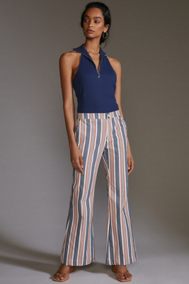 blue striped flare pants