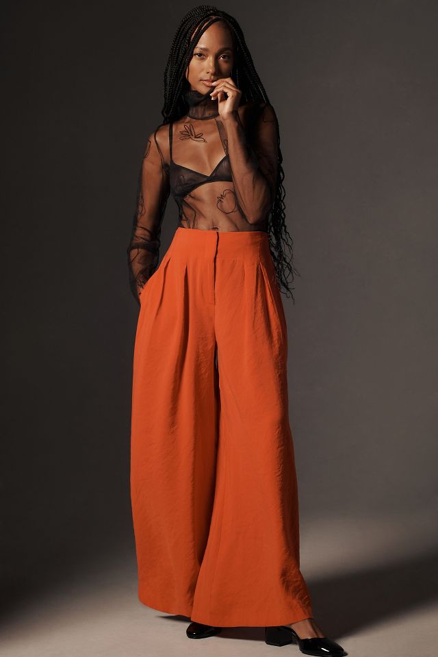 High Rise Pleated Wide-Leg Trousers