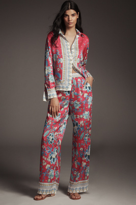 Maeve Printed Pull-on Pants In Red