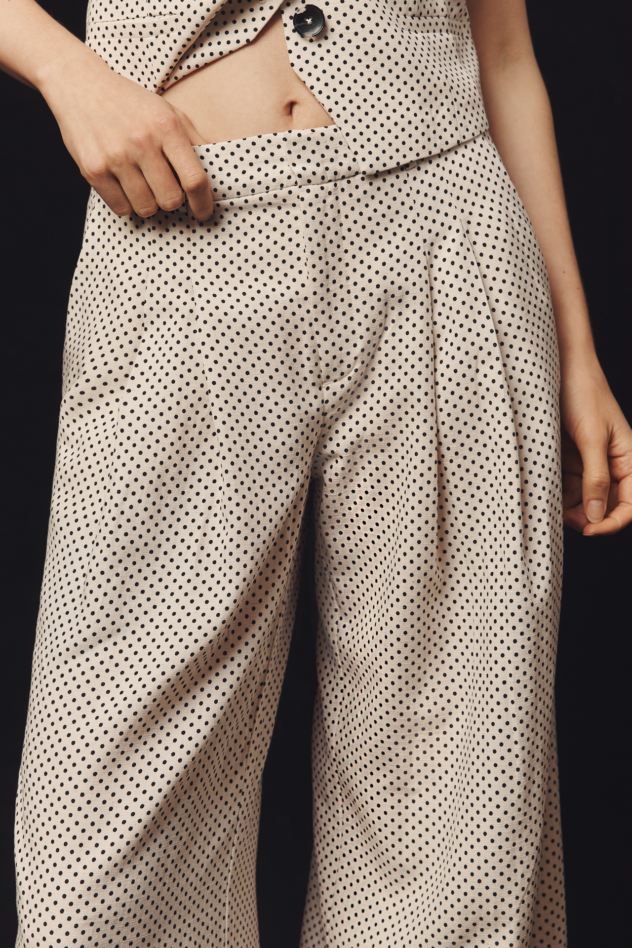 The Avery Linen High-Rise Wide-Leg Dot Trousers by Maeve