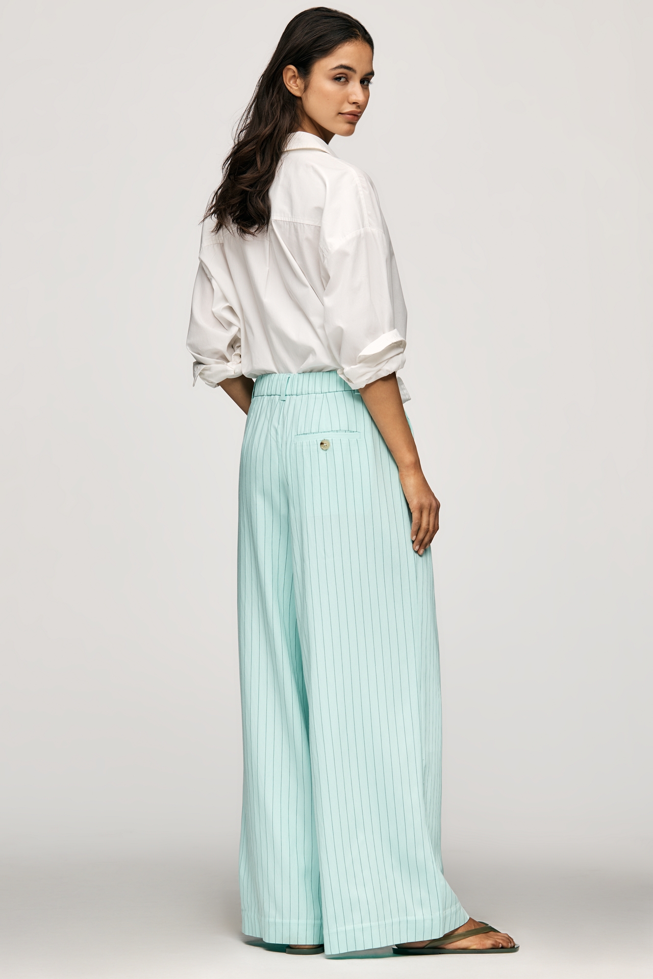 The Avery Pinstripe Wide-Leg Trousers by Maeve
