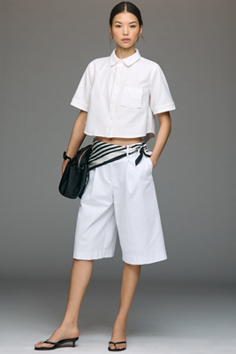 Maeve Pleated-front Scarf Detail Long Shorts In White