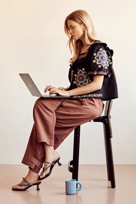 By Anthropologie Billie Cotton-Linen Barrel Trousers