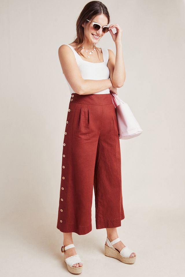 Wide leg pants with buttons on the clearance side