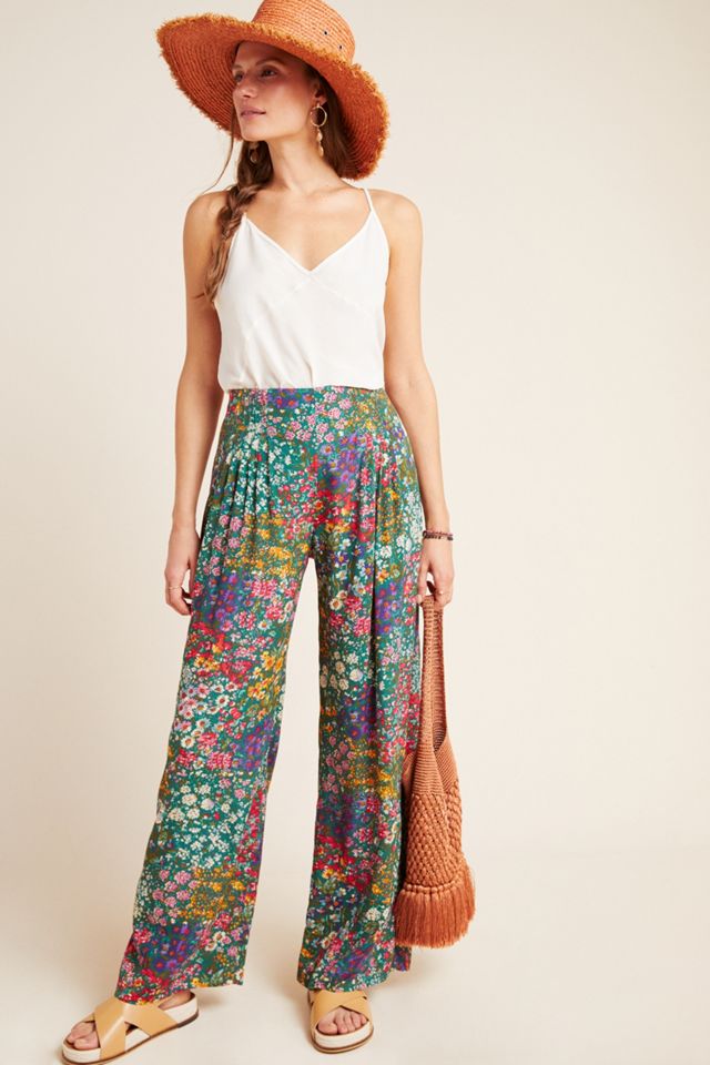 Soft Surroundings Bois De Fleurs Pants Wide Leg Seaglass Boho