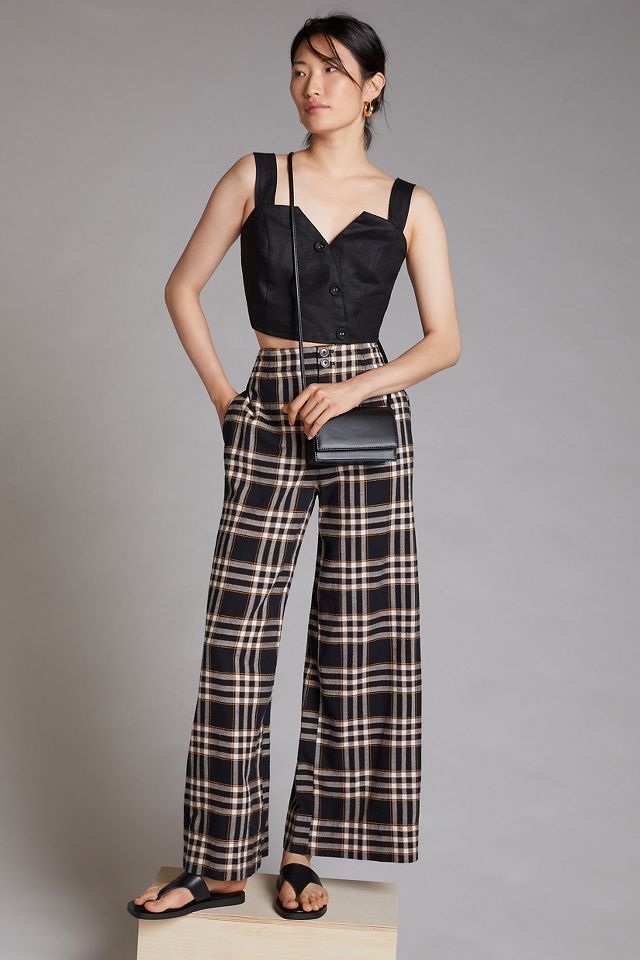 Wide leg best sale plaid trousers