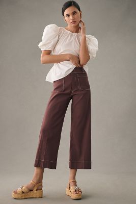 Maeve The Colette Cropped Wide-leg Pants In Brown