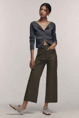 Petite Fluid Wide Leg Crop Pants in Chambray