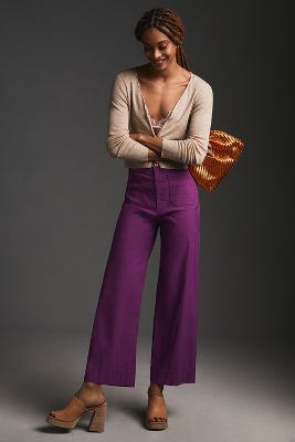 Maeve The Colette Cropped Wide-leg Pants In Purple