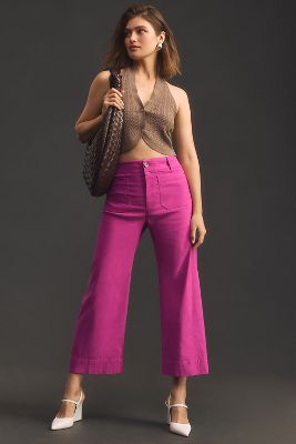 ZARA Cropped Fit Tweed Textured Wide Leg Pants Pink Size Small