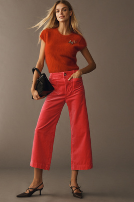 Maeve The Colette Velvet Crop Wide-leg Pants By  In Pink