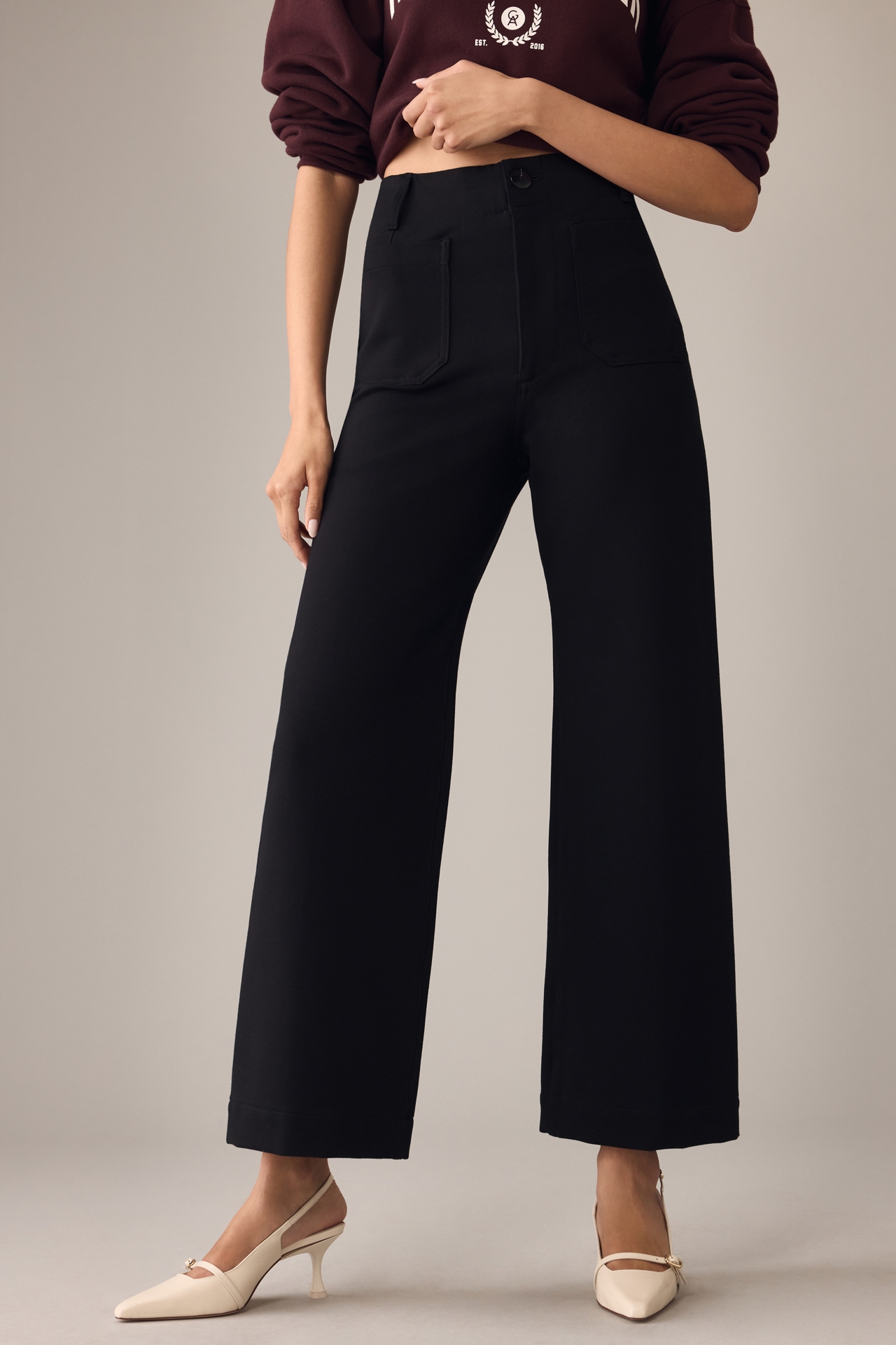 The Colette Cropped Wide-Leg Pants by Maeve: Ponte Edition