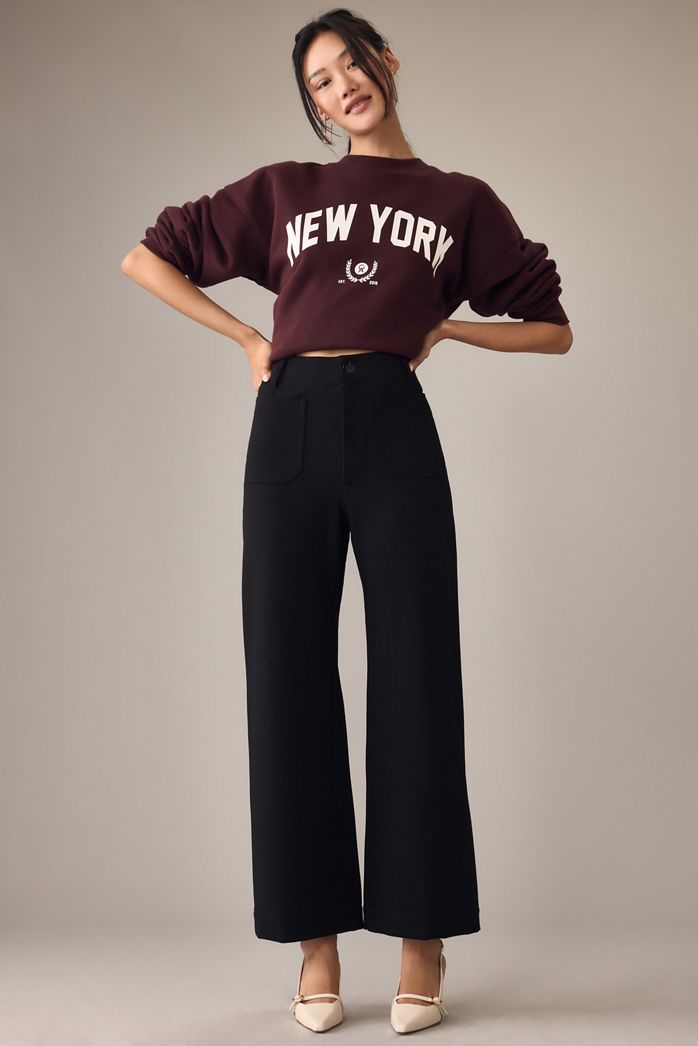 The Colette Cropped Wide-Leg Trousers by Maeve: Ponte Edition