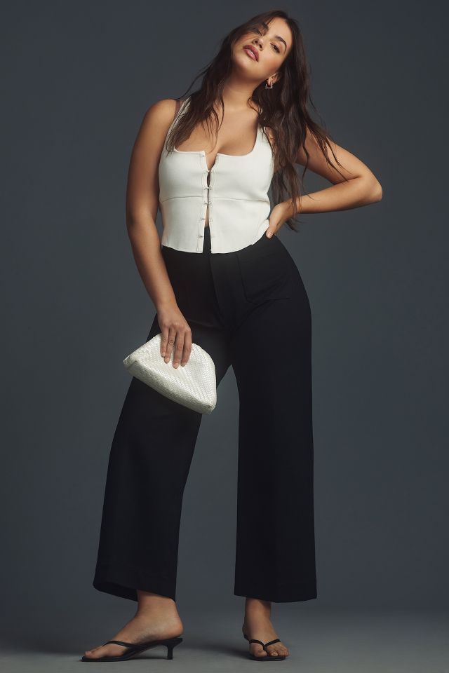 Extra High-Waisted Button-Fly Crop Wide-Leg Pants for Women