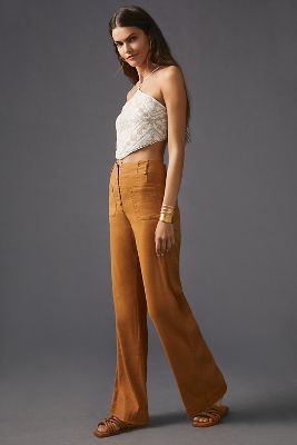 By Anthropologie Maeve Relaxed Wide-leg Trousers In Brown
