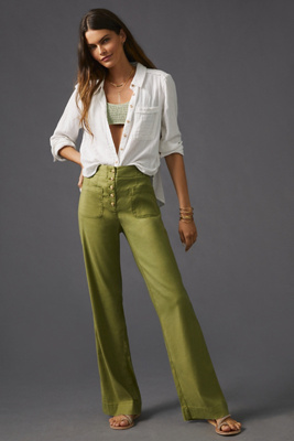 By Anthropologie Maeve Relaxed Wide-leg Trousers In Green