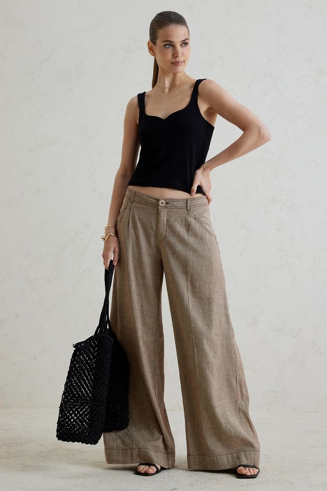 Linen Low-Rise Wide Leg Trousers