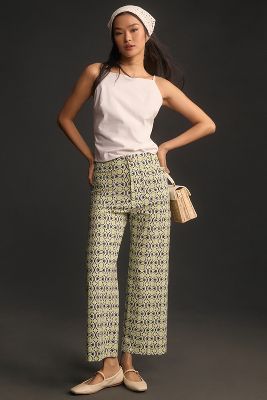 Shop Maeve The Colette Cropped Wide-leg Pants By  In Green