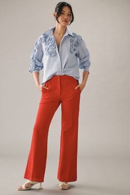 Maeve The Naomi Ponte Wide-leg Flare Pants In Red