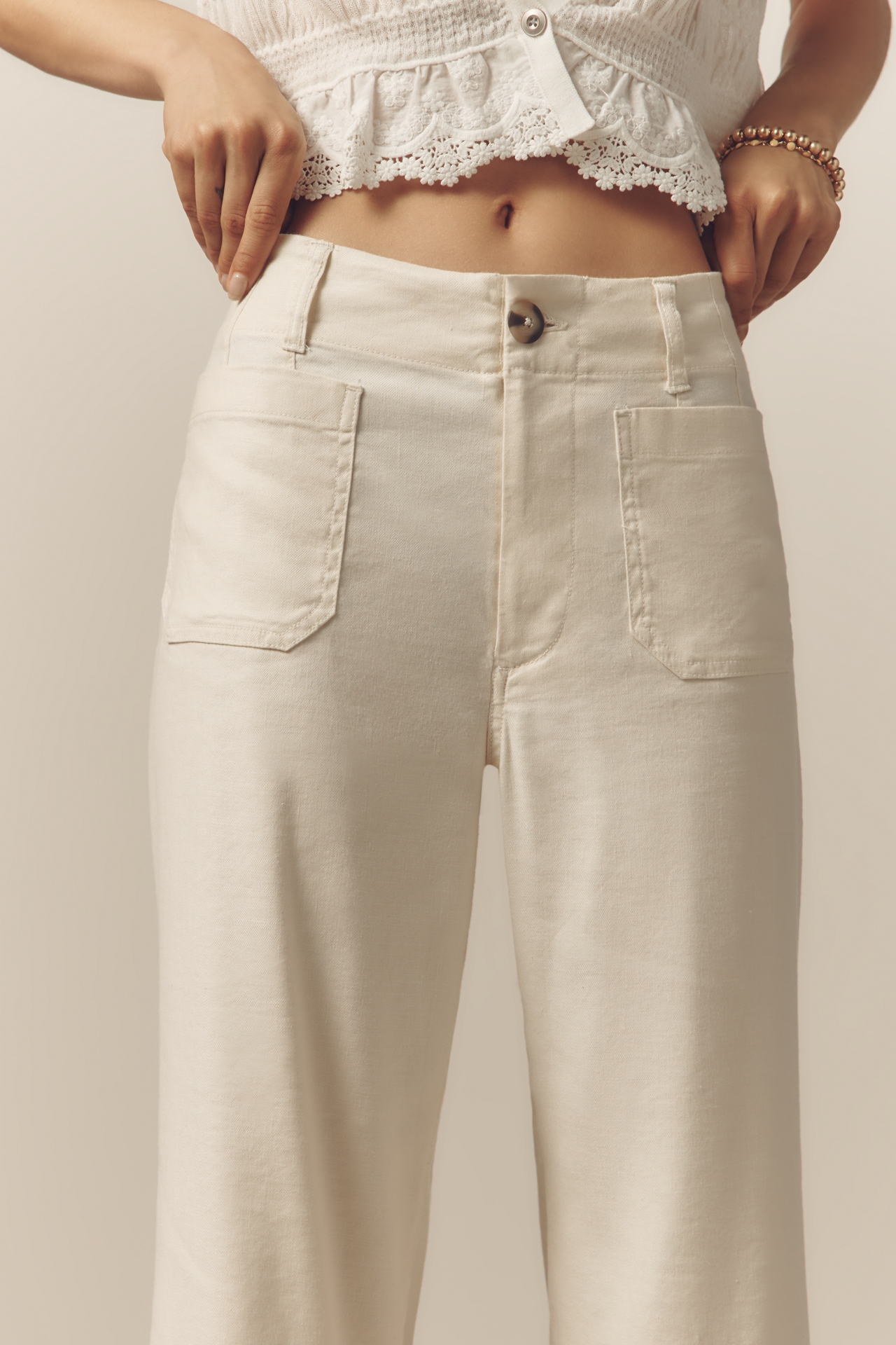 The Colette Linen Blend Crop Wide-Leg Pants by Maeve